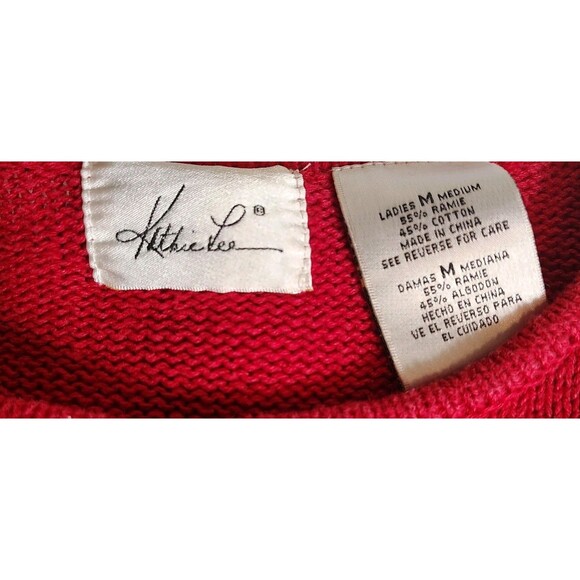 Vtg Kathy Lee Christmas Sweater Medium Retro Red Embroidered Holiday Ornaments - Picture 8 of 10